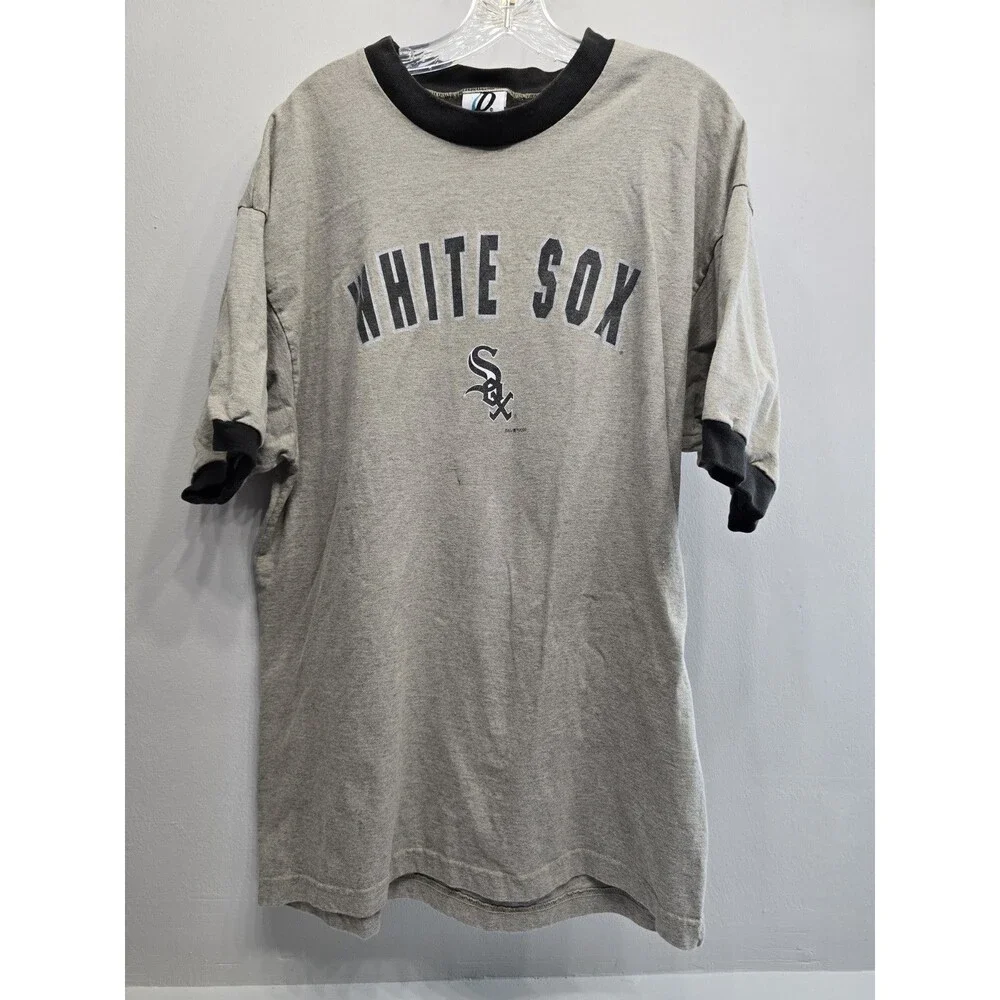 Y2K Chicago White Sox Vintage Ringer T Shirt XL Dynasty Distressed 2000 MLB Logo